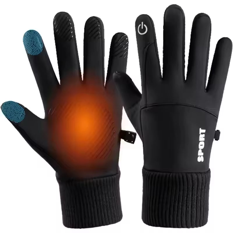 Black Winter Warm Full Fingers Waterproof Cycling Outdoor Sports Running Motorcycle Ski Touch Screen Fleece Gloves