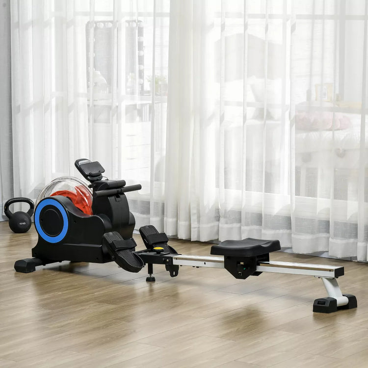 Soozier Foldable Rowing Machine, Water Row Machine with Wheels and LCD Monitor for Home Cardio Training