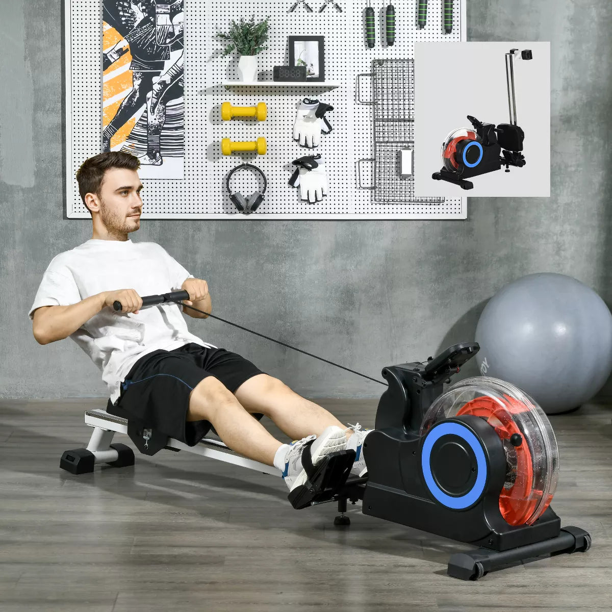 Soozier Foldable Rowing Machine, Water Row Machine with Wheels and LCD Monitor for Home Cardio Training