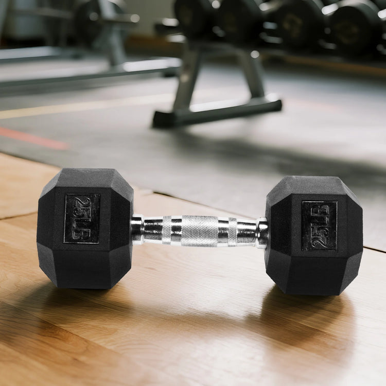 25 LB Rubber Hex Dumbbell – Anti-Roll Grip for Strength Training, Home Gym & Full-Body Workouts