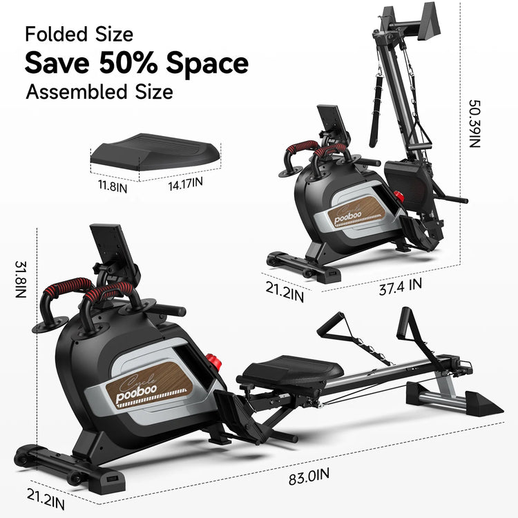 Row Machine Adjustable 14 Level Magnetic Resistance Rowing Machine Indoor Silent Fitness Equipment Rower with Transport Wheels & LCD Monitor for Home Gym Weight 350 Lbs