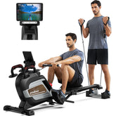 Row Machine Adjustable 14 Level Magnetic Resistance Rowing Machine Indoor Silent Fitness Equipment Rower with Transport Wheels & LCD Monitor for Home Gym Weight 350 Lbs