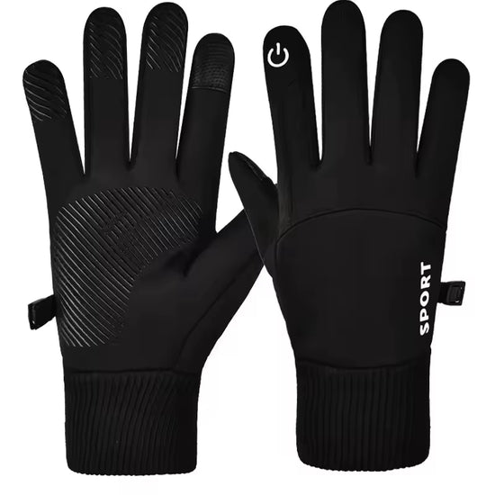 Black Winter Warm Full Fingers Waterproof Cycling Outdoor Sports Running Motorcycle Ski Touch Screen Fleece Gloves