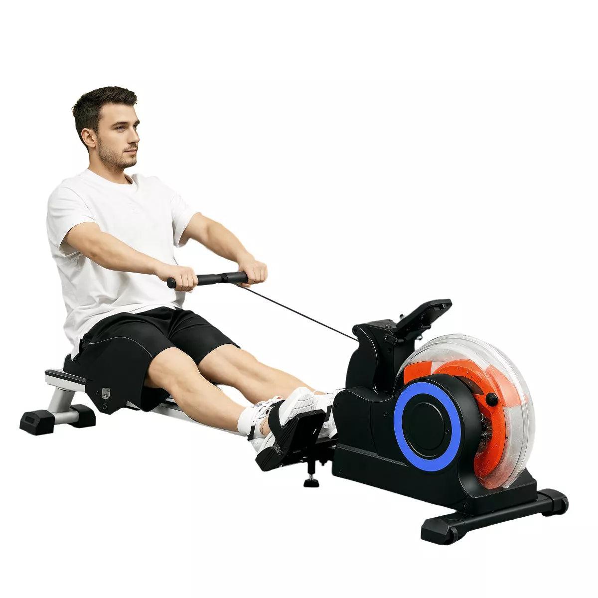 Soozier Foldable Rowing Machine, Water Row Machine with Wheels and LCD Monitor for Home Cardio Training