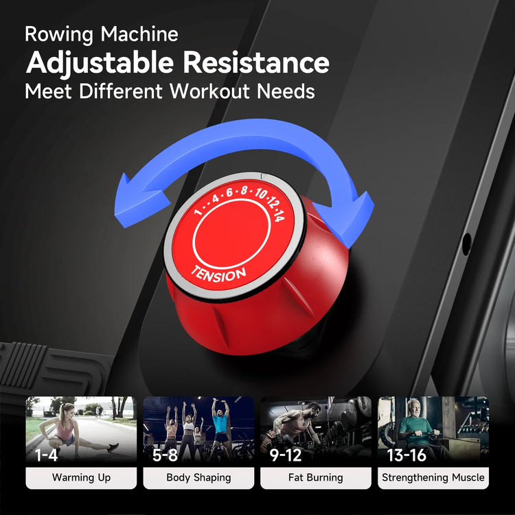 Row Machine Adjustable 14 Level Magnetic Resistance Rowing Machine Indoor Silent Fitness Equipment Rower with Transport Wheels & LCD Monitor for Home Gym Weight 350 Lbs