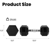 25 LB Rubber Hex Dumbbell – Anti-Roll Grip for Strength Training, Home Gym & Full-Body Workouts